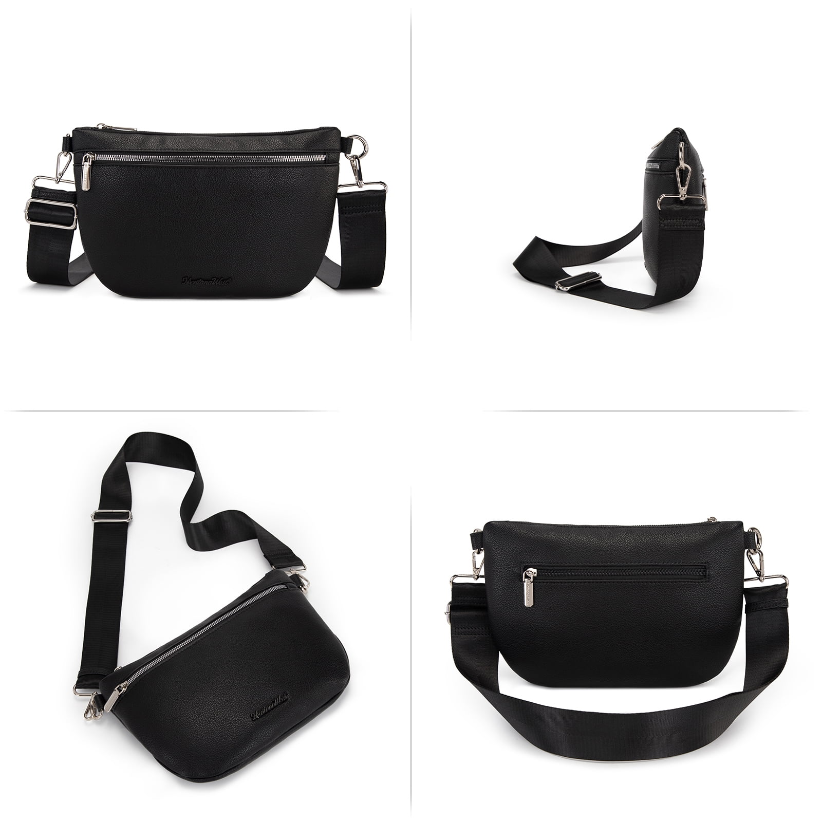 Montana West Crossbody Bag for Women with Dual Zipper Pockets, Black