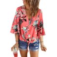 thumbnail image 4 of POGLIP Women's Orange Floral Print Button Tie Top, 4 of 6