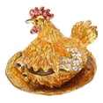 thumbnail image 3 of Caja de baratijas con forma de gallina dorada, exquisita caja de joyería pequeña hecha a mano con diamantes de imitación para decoración de escritorio., 3 of 14