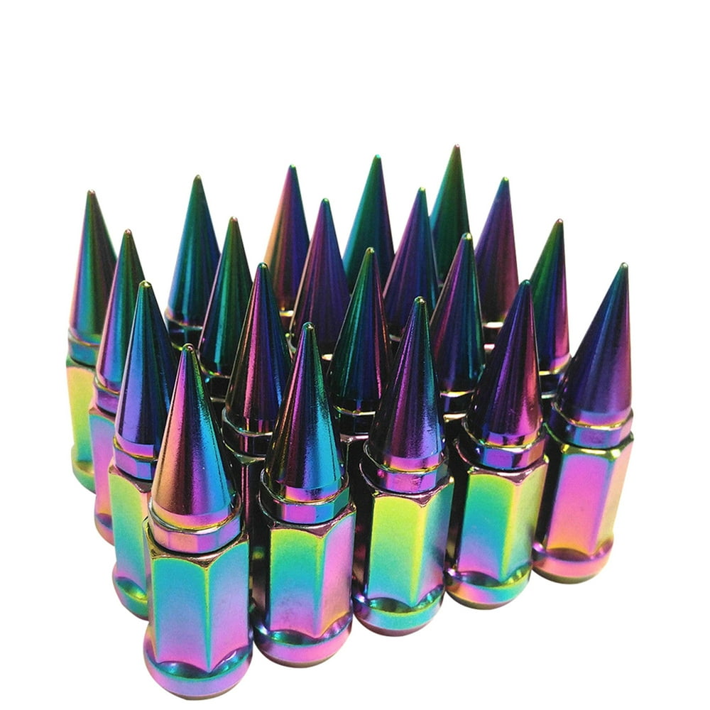 20 Sets Neo Chrome 2pc Spike Extended Lug Nuts M12x1.25 Conical Seat