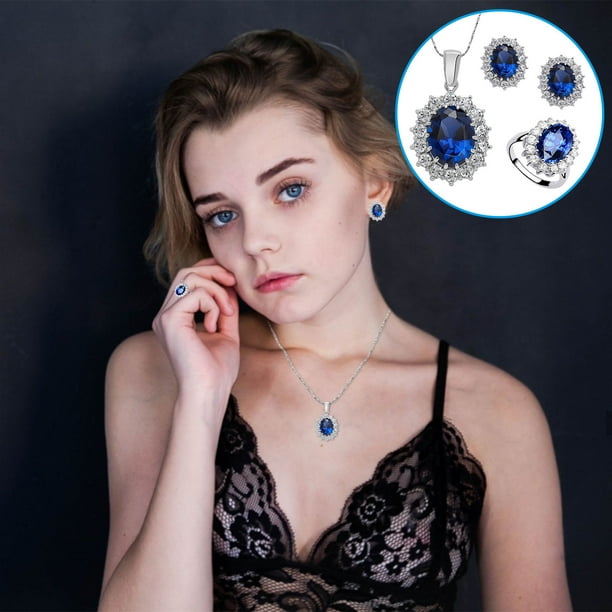 Pendientes para mujer, regalos para mujer, conjunto de joyas de moda, anillo de cristal, pendientes, collar, joyería de boda para mujer, pendientes, collar