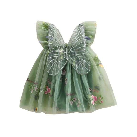 Toddler Baby Girl Fairy Butterfly Wings Romper Dress Sleeveless Mesh Floral Tulle Tutu Dress Summer Princess Dresses First Birthday Outfit