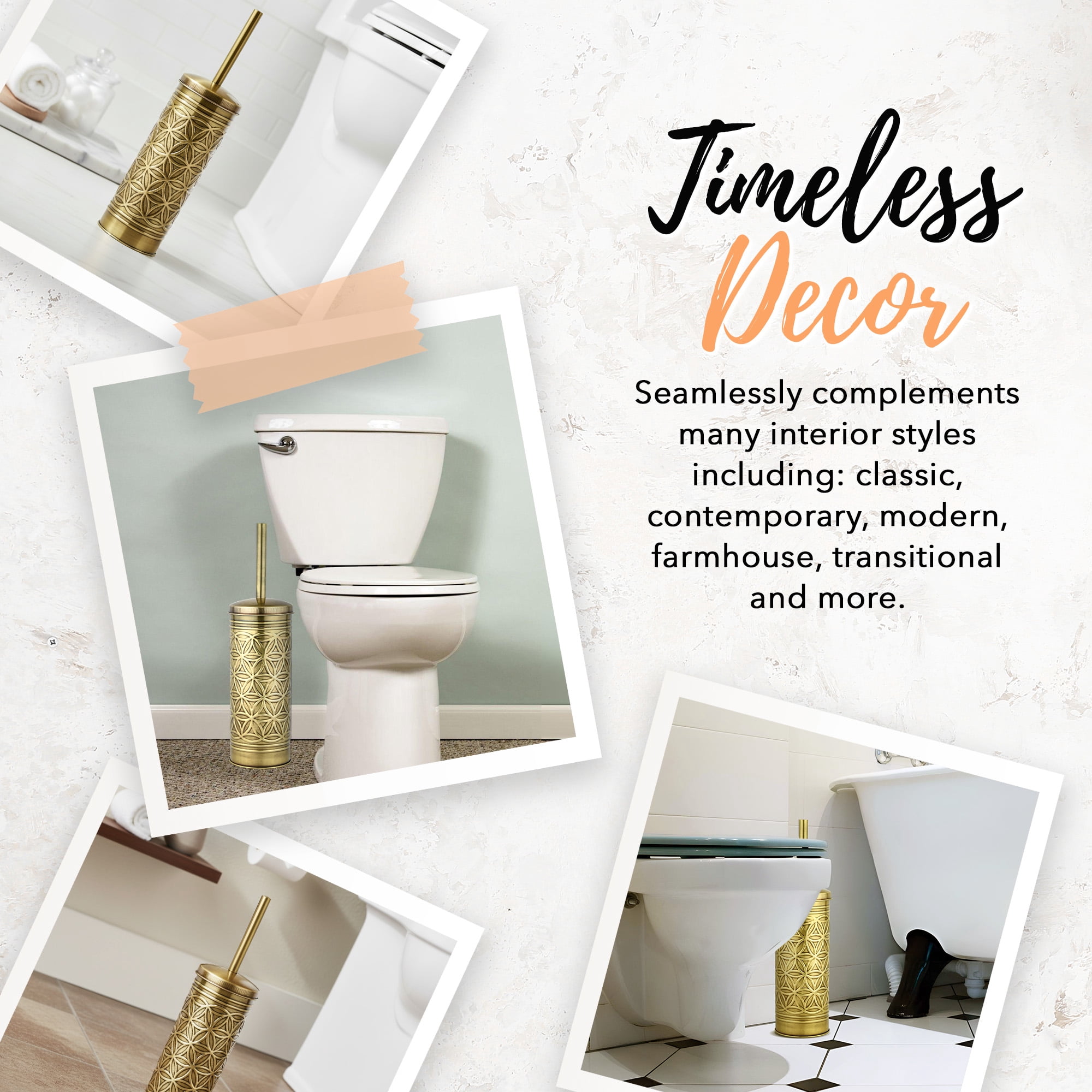 Autumn Alley Brass Toilet Brush and Holder Bathroom Accessories, Bathroom Toilet Brush for Modern Bathroom Decor, Standing Farmhouse Toilet Bowl Brush wiush with Holder, Bathroom Decor Sets