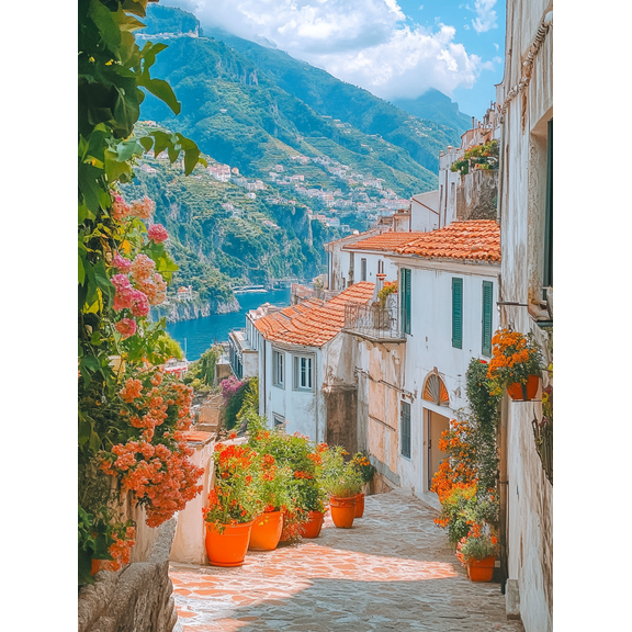 Amalfi Coast Italian Village Decor Canvas Print/Wall Art, Perfect for Living Room, Bedroom, Bathroom, Kitchen, and Office Decoration