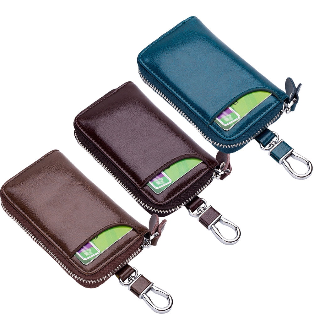 Full grain leather keychain holder bag with 6 keychain hooks, multi