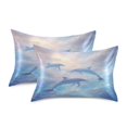 thumbnail image 2 of Haosy Satin Pillowcase for Hair and Skin Standard Cooling Silk Pillow Case with Envelope Closure Dolphin in Glowy Sea 20"x30", 2 of 9