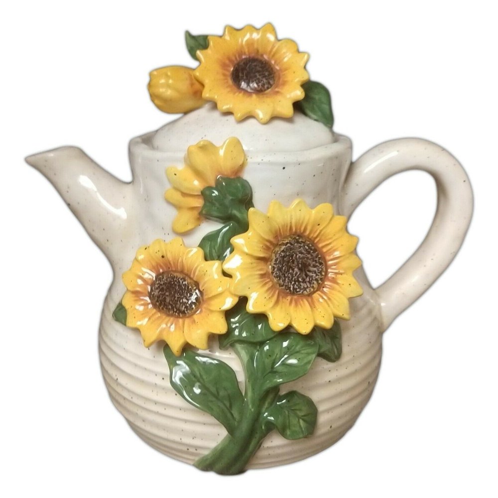 SUNFLOWERS HandPainted Ceramic Teapot, by Blue Sky Ceramics, 8.5" Tall