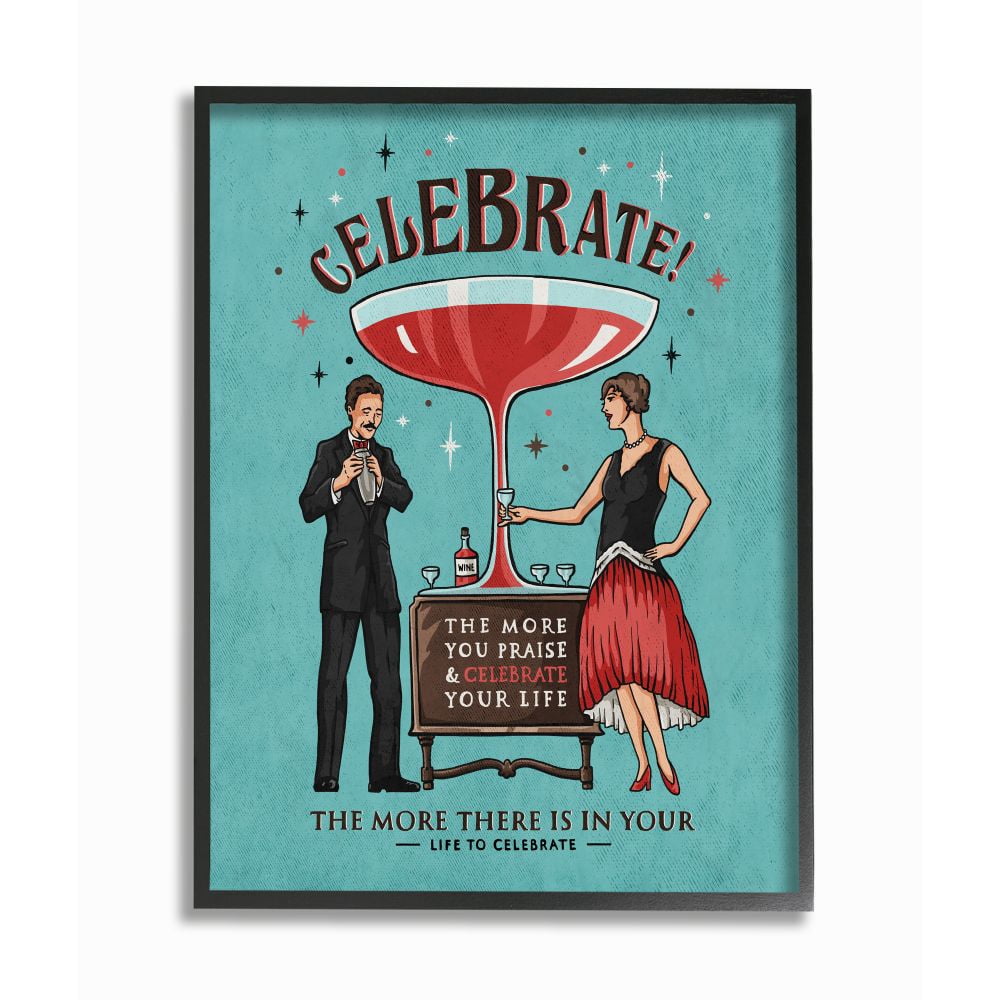 Stupell Industries Celebrate Vintage Comic Book Blue Red Design Framed Wall Art by Ester Kay