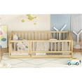 thumbnail image 4 of Montessori Twin Floor Bed with Safety Rail & Door, Low Profile Wood Frame, Natural Oak Finish, No Box Spring Needed, 4 of 10