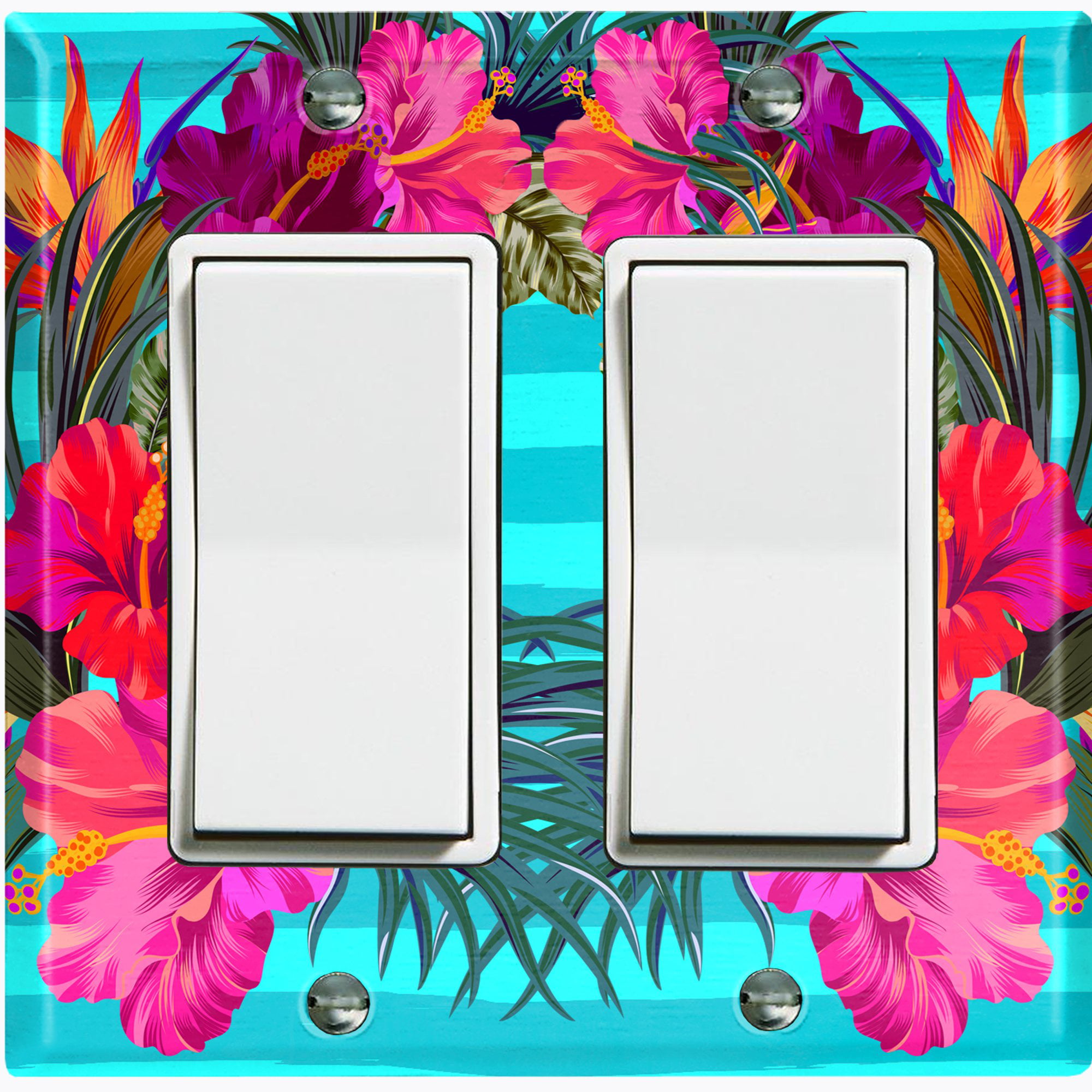 Metal Light Switch Cover Wall Plate Colorful Flower Blue Hibiscus 