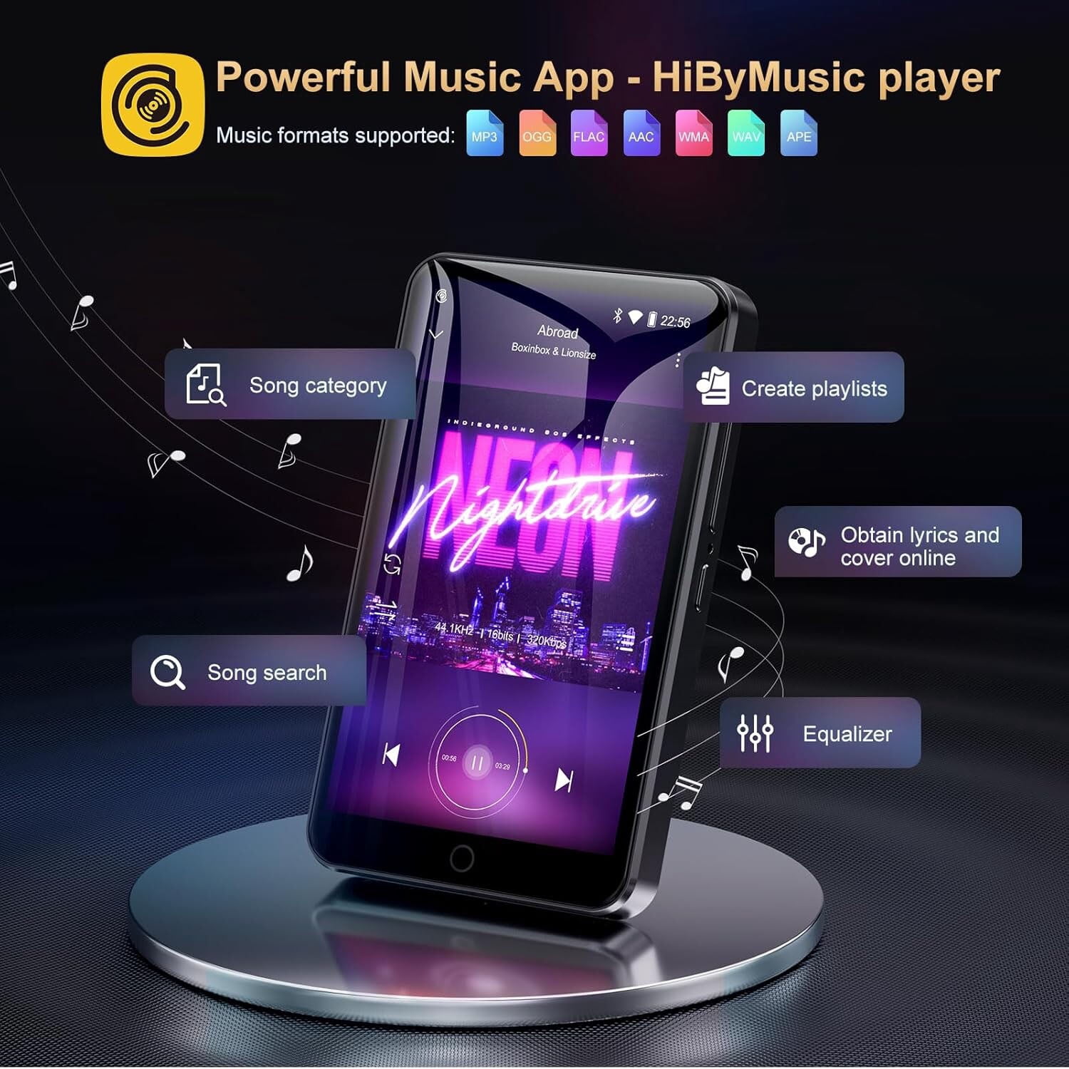 80GB MP3 Player with Bluetooth and WiFi, 4" Touchscreen MP3 MP4 Player with Spotify, Amazon Music, Deezer, Audible, Android Music Player with Speaker, FM Radio, Sound Recorder, up to 512GB