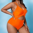 thumbnail image 4 of Aayomet Sexy Swimsuits for Women Halter Backless Ruched Tummy Control Bathing Suit,Orange L, 4 of 5