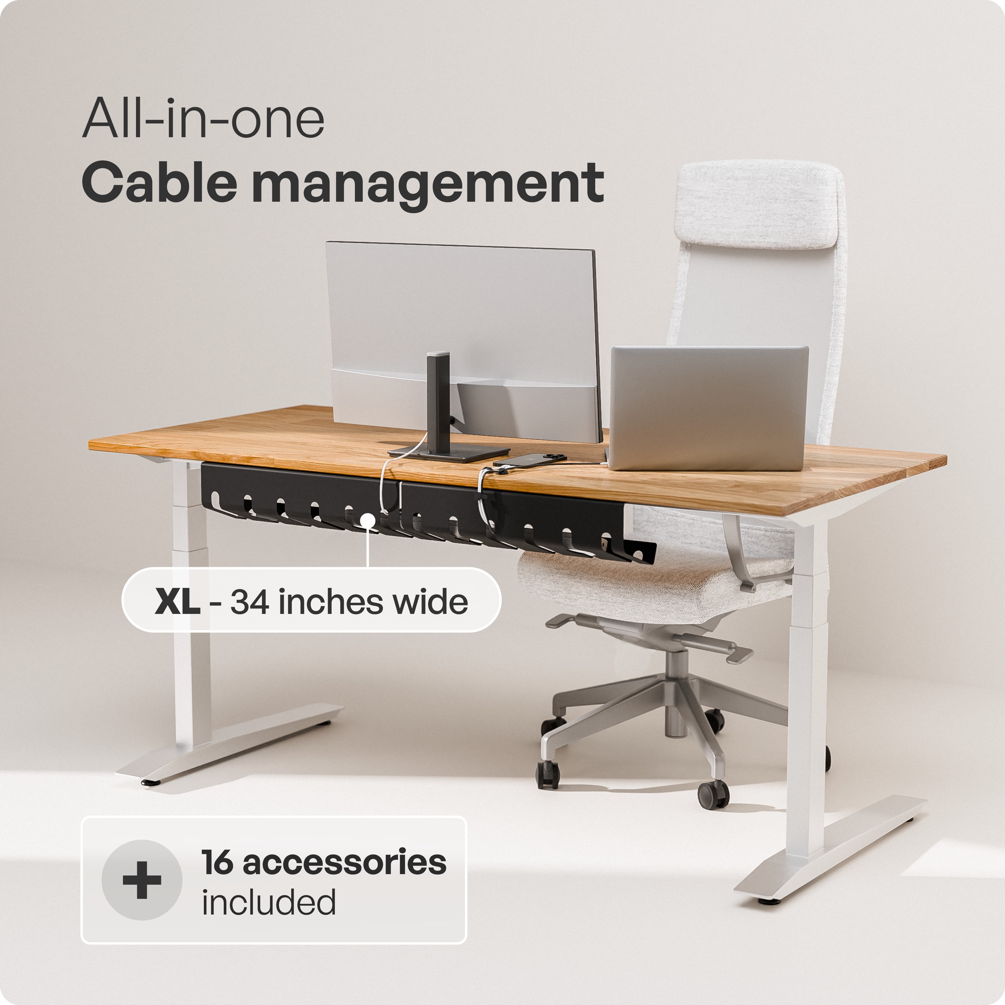 pamo Cable Management Under Desk for Easy mounting Under-Table I Set of 2 - with 10X Cable Ties I Desk Organizer for Office/Home Office Table Thoughtful Cable Tray Holder