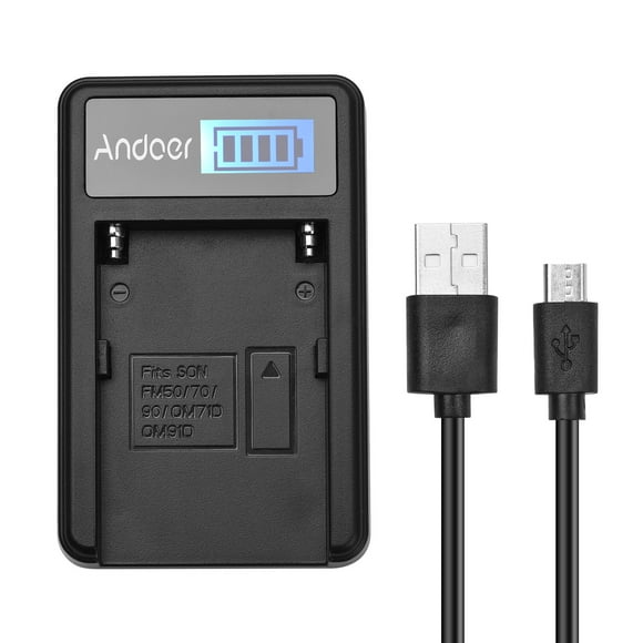 Andoer F550 Battery Charger Micro USB Charging Port with LCD Display USB Cable for LED Video Light Camera Batteries