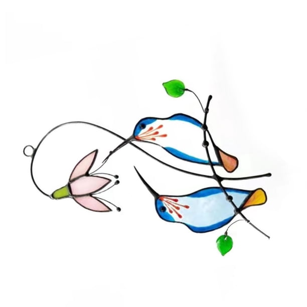 Moyic Adornos colgantes de ventana de Metal con decoración de colibrí de vidrieras con regalos conmemorativos de gancho Decoración del hogar azul Moyic HA043505-02