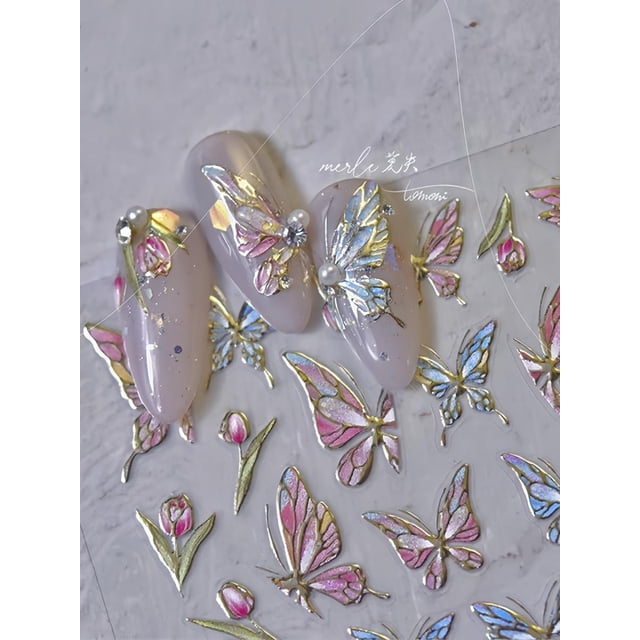 Adhesivos para uñas SOFTSOUL Tokyo Butterfly 5D con estampado dorado