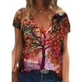 thumbnail image 1 of FASHIONWT Women Print 3D Print Short Sleeve V-Neck Casual Top, 1 of 2
