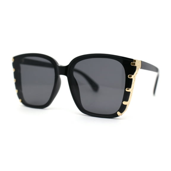 Womens Ornate Metal Side Jewel Butterfly Diva Sunglasses All Black