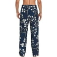 thumbnail image 3 of Picia Cherry Blossoms on Navy Background Mens Soft Woven Cotton Elastic Waistband Sleep Pajama Pant Lounge Sleep Pant With Pockets And Drawstring-Small, 3 of 9