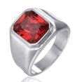 thumbnail image 1 of Bague Chevalière Homme en Acier Inoxydable 316L avec Cristal Noir Rouge Pierre Classique Bagues Homme Cadeau Bijoux Argent Rouge 9, 1 of 5