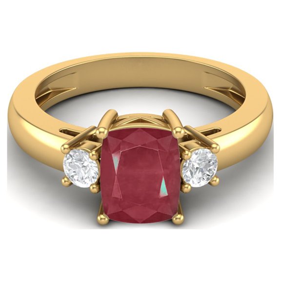 8X6 Cushion Shape Ruby Glass Filled Three Stone Ring in 925 Sterling Silver Gold Vermeil Dainty Engagement Promise Ring