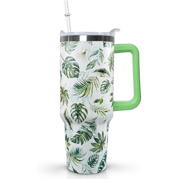 40 oz Green Plant Tumbler Insulated Stainless Tumbler,Tropical Plant Travel Coffee Cup Water Botter, Plant Lovers Gifts for Gardeners Plant Lady Women Friends
