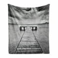 thumbnail image 1 of Black and White Soft Flannel Fleece Throw Blanket, Old Wooden Pier on the Sea Dramatic Sky Heavy Clouds Rainy Weather, Cozy Plush for Indoor and Outdoor Use, 70" x 90", Black and White, by Ambesonne, 1 of 6