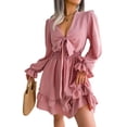 thumbnail image 3 of OSOLU Women Loose Fitted Ribbed Knitted Flanged Casual V-Neck Solid Color Closed Waist Dress Stylish Sundress Dresses For Women 2025 Elegant Classy, 3 of 6