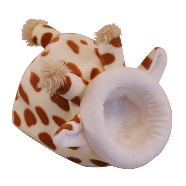 Cama para hámster, cálida, suave, con forma de animal, gruesa, pequeña casa para mascotas, para invierno, planeador de azúcar, oso dorado M Jirafa
