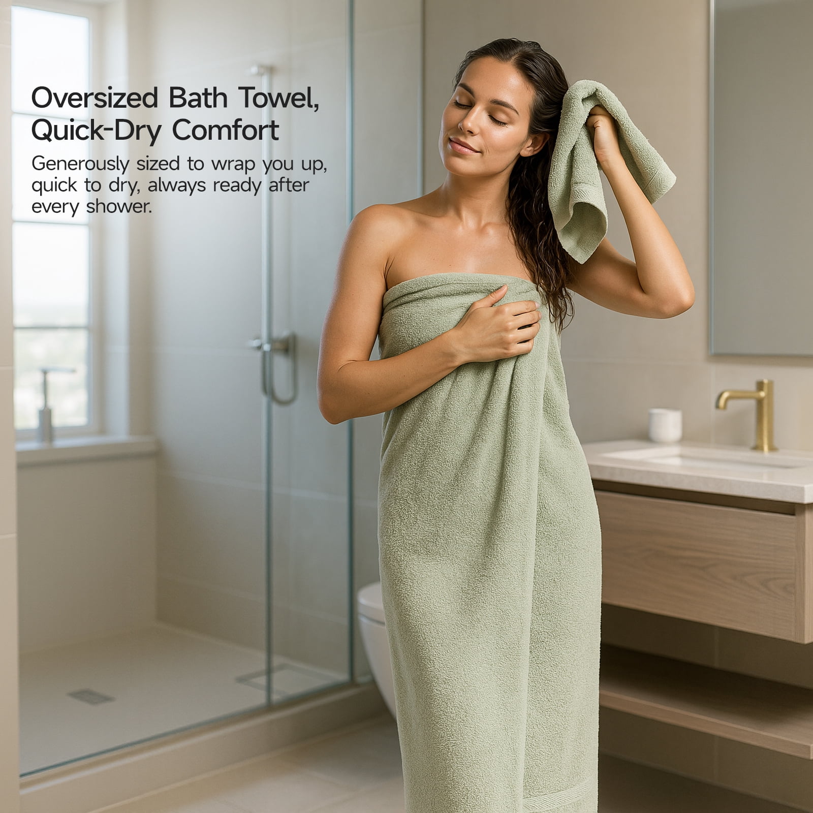 REDKISS 8-Piece 100% Cotton Towel Set, 600GSM Luxury Green Bath Towels.Quick Dry Hand Towels & Washcloths