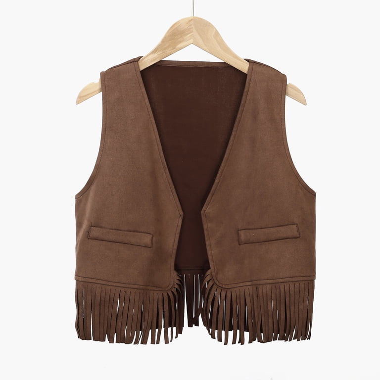 RTKFRFLM Kids Cowboy Vest, Suede Fringe Tassel Sleeveless Jacket