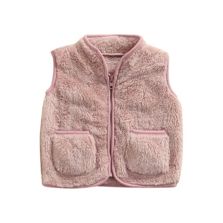 

Fanvereka Toddler Baby Boy Girl Sleeveless Plush Vest Solid Color V-neck Outerwear with Pockets