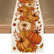 Sm:)e Eucalyptus Leave and Orange Pumpkin Fall Table Runner 13x36 Inch,Holiday Home Kitchen Dining Decorations