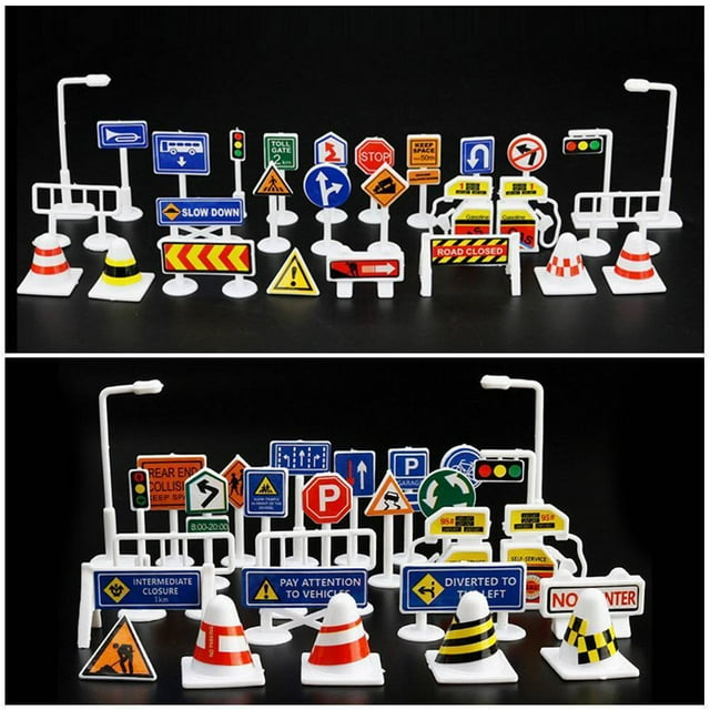 28 Pcs Car Toy Accessories Traffic Road Signs Kids Children Play Learn Toy Game Circuit Maze Jr Board Games for Children Big Worm on A String Classroom Exchange Valentines Day Cards Hund Board Math