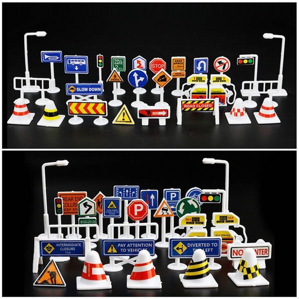 SCZ 28 piezas accesorios de juguete para coche señales de tráfico señales de tráfico niños juegan juego de juguete de aprendizaje