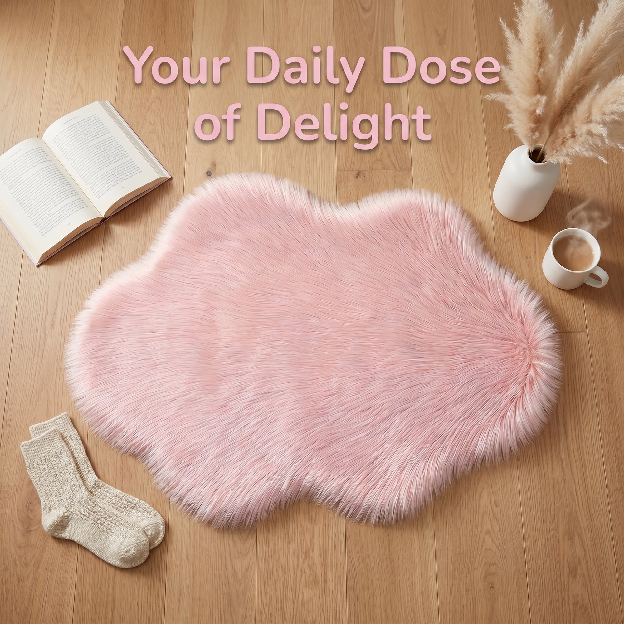Unique Bargains Soft Shaggy Area Rug Washable Fluffy Bedroom Rug Non Slip 35" x 24" Pink
