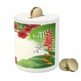 thumbnail image 3 of Leaf Piggy Bank, Hibiscus Plumeria Crepe Gingers Anthurium Leaves Frame Image Print, Ceramic Coin Bank Money Box for Cash Saving, 3.6" X 3.2", Hot Pink White, by Ambesonne, 3 of 4
