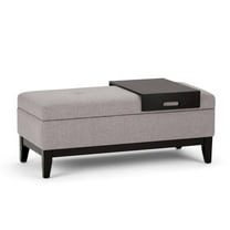 Oregon 42 inch Wide Storage Ottoman Bench with Tray in Cloud Grey Linen-Look Fabric