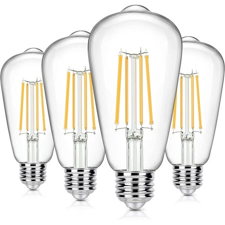 

4-Pack Vintage 8W LED Edison Bulbs 100W Equivalent E26 Base ST64 LED Filament Light Bulbs Warm White 3000K High Brightness 1400Lumens Antique Style Clear Glass for Home Bedroom Office Non-Dimmable