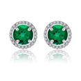 thumbnail image 1 of JeenMata Pendientes con Halo de Piedra Natal de Mayo y Esmeralda de Talla Redonda de 1,25 Quilates en Oro Blanco de 18 K sobre Plata, 1 of 5