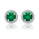 thumbnail image 1 of JeenMata Pendientes con Halo de Piedra Natal de Mayo y Esmeralda de Talla Redonda de 1,25 Quilates en Oro Blanco de 18 K sobre Plata, 1 of 5