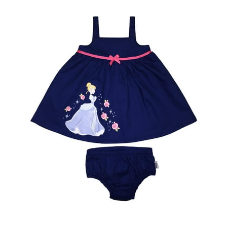 Disney Princess Infant Girls Blue Cotton Cinderella Sundress Baby Dress