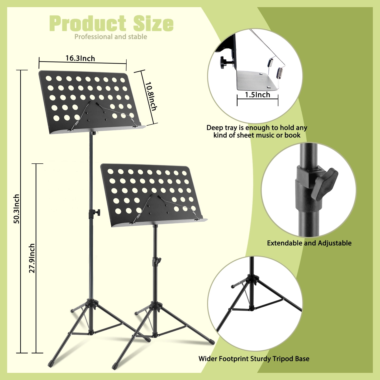 EASTROCK Music Stand Orchestral Sheet Stand with Metal deepened tray Band Stand for Guitar Violin Players,Dark Grey