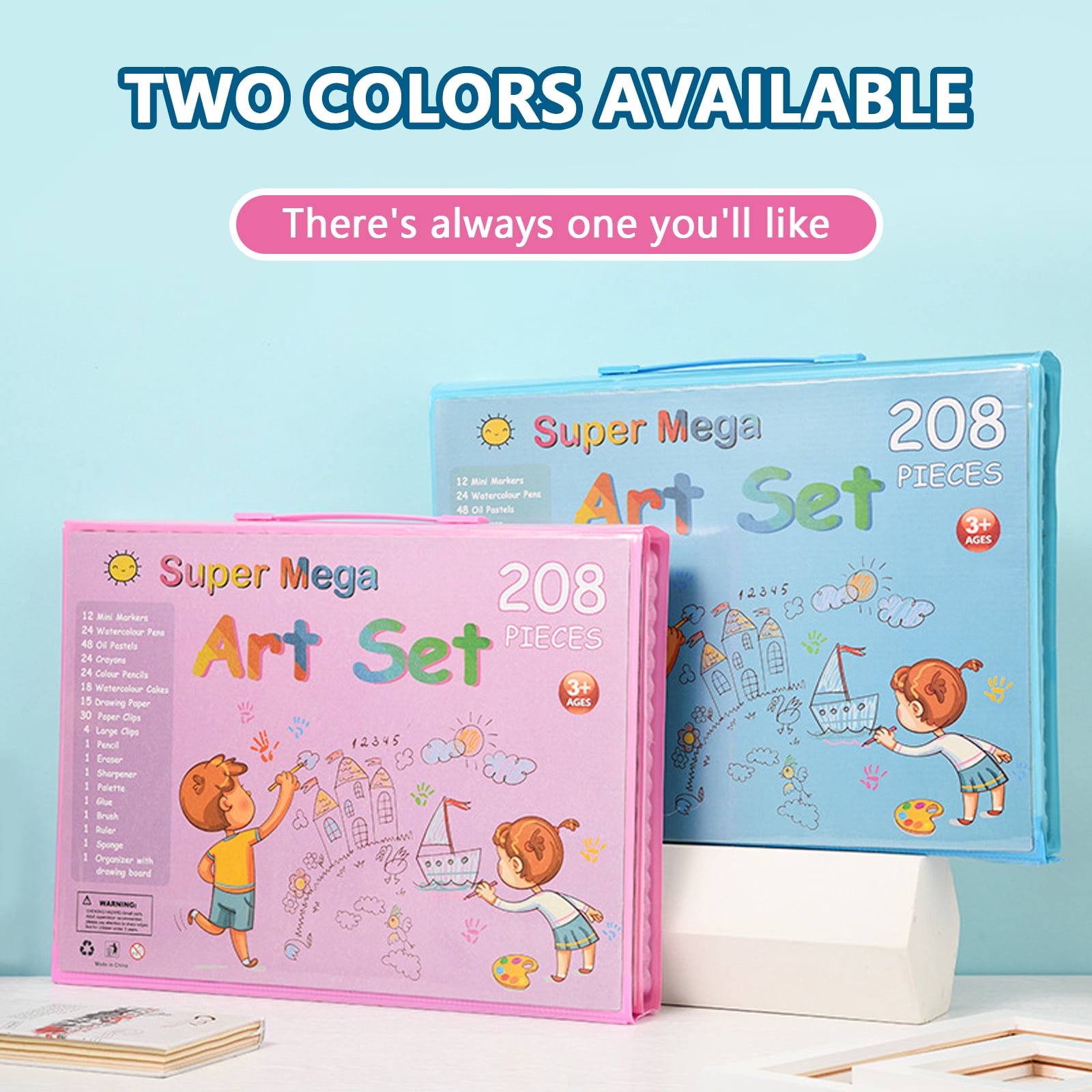 Aniceparthy 208 PCS Art Supplies Drawing Art Kit for Kids Adults with Double Sided Trifold Easel Art Kit Colored Pencils,Crayons,Oil Pastels,Watercolor Pens,Gifts for Girls Boys,Teens,Beginners,Pink
