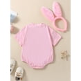 thumbnail image 3 of Honganda Baby 2Pcs Easter Outfits, Short Sleeve Letter Romper with Bunny Ears Headband Set, 3 of 9