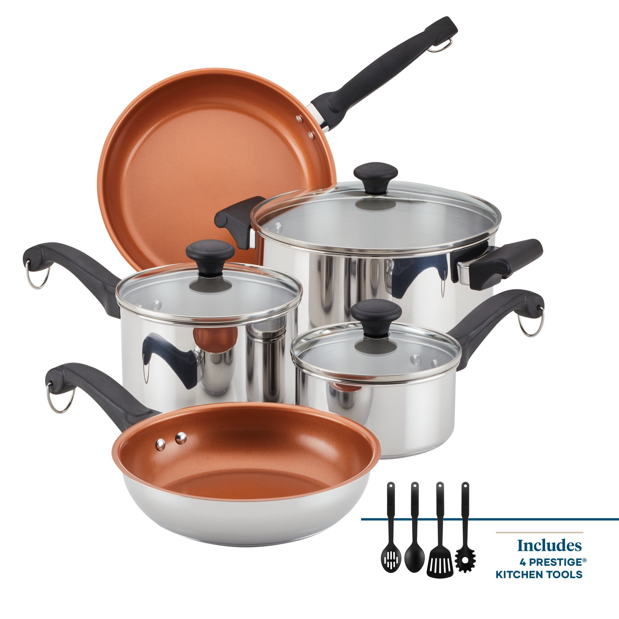 Farberware Classic Traditions Stainless Steel Cookware Set with Ceramic Frypans, 12-Piece Set