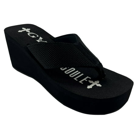 

Gypsy Soule Platform Heel Thong Sandals 3in Wedge Heel Comfort Soles Black