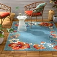 thumbnail image 3 of TOWN & COUNTRY EVERYDAY Hibiscus Bloom Border Modern Floral Indoor Outdoor Area Rug, UV Fade Resistant, High-Low Pile, Light Blue/Red/Ivory, 7'10"x10'2", 3 of 13