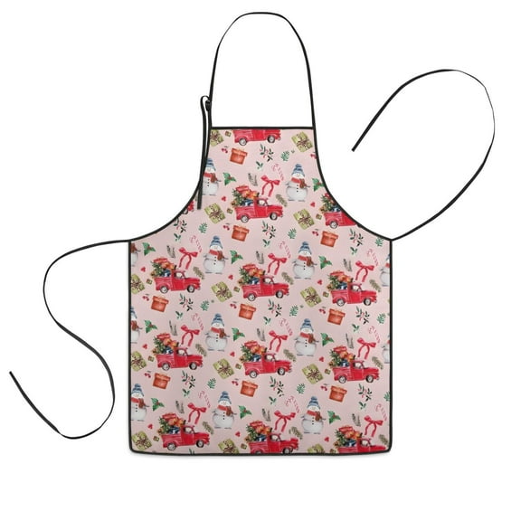 Pink Christmas Red Truck and Snowman Pattern Kids Aprons for Girls and Boys,Adjustable Neck Strap Toddler Aprons for Kids Cooking Baking