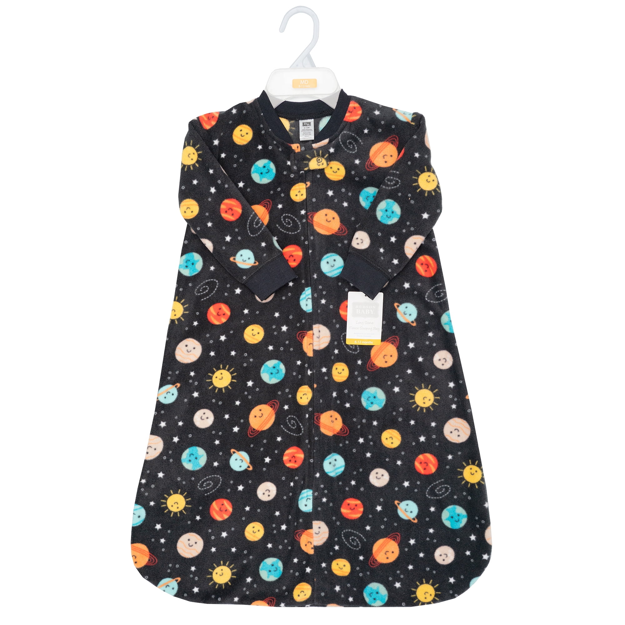 Hudson Baby Infant Boys Long-Sleeve Fleece Sleeping Bag, Happy Planets, 0-6 Months